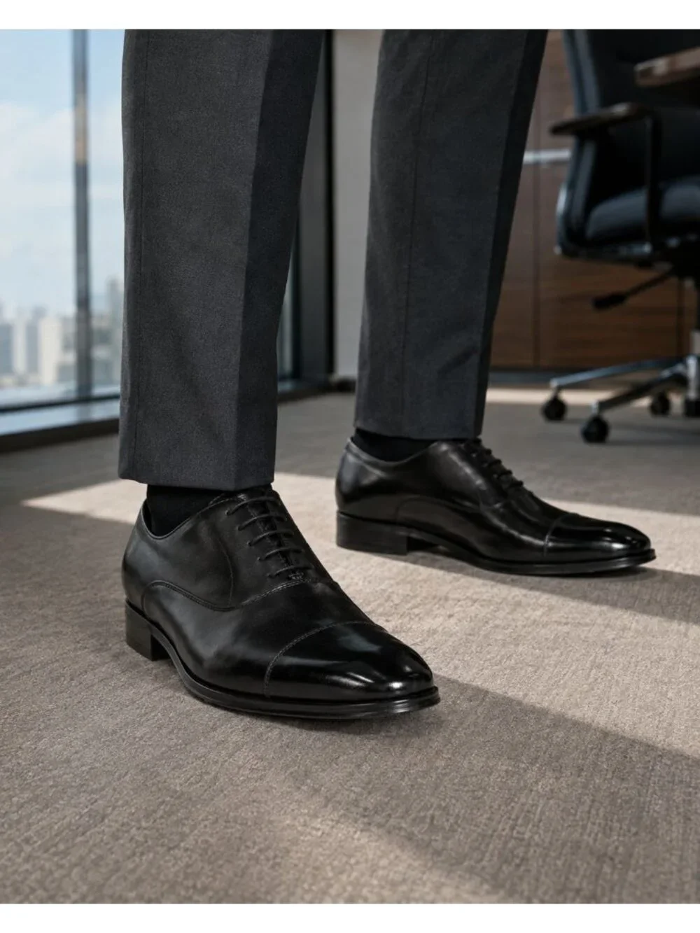 SD9 - Dune London Solver Men’s Black Leather Cap-Toe Oxford Shoes EU 42 US 9 NIB